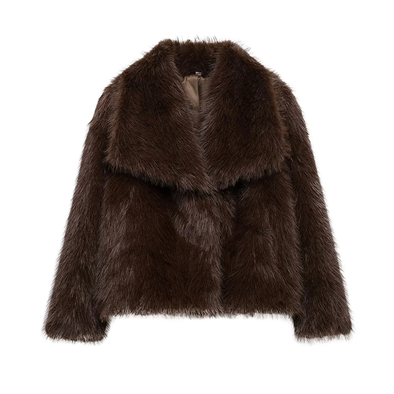 Khaki Blended Fur Lapel Coat