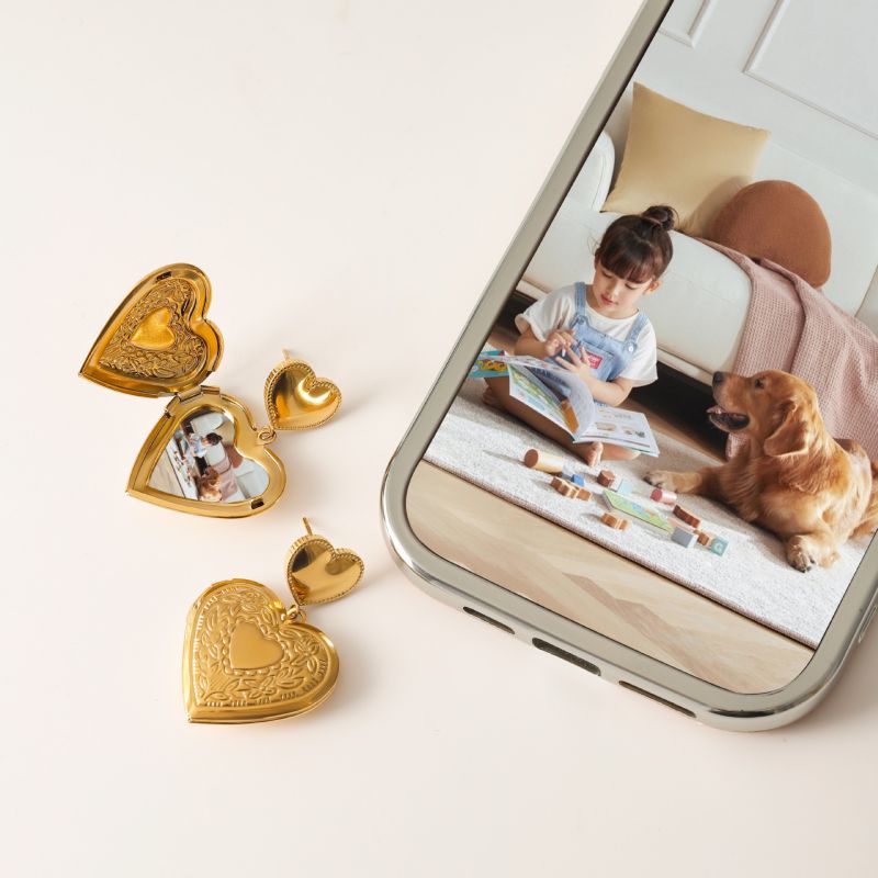 Gold Stainless Steel Heart Earrings