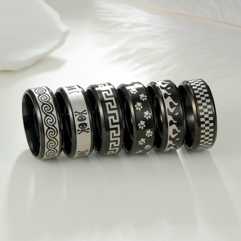 Skull Stainless Steel Geometric Print Round Men's Ring