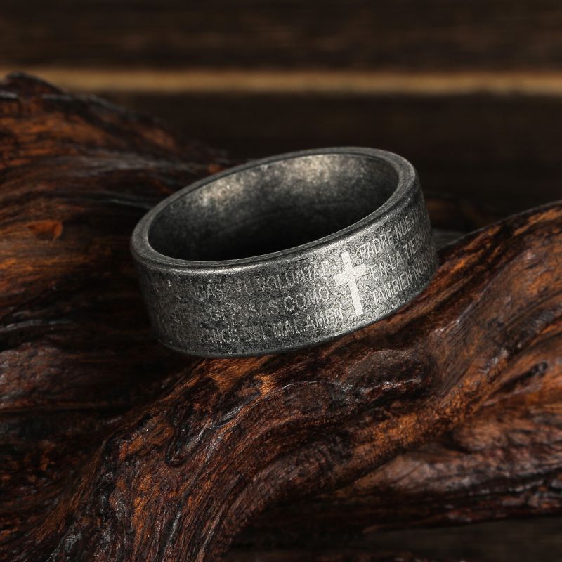 Anillo Redondo Para Hombre Con Estampado De Cruz De Acero Y Titanio