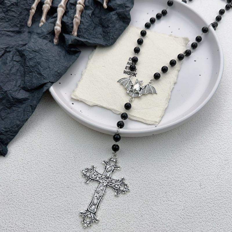 Black Beaded Cross Necklace Cross Beaded Necklace
