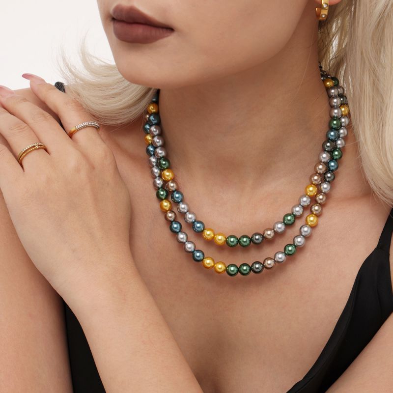 Mixed Color Imitation Pearl Necklace Stainless Steel Mixed Color Pearl Beaded Necklace