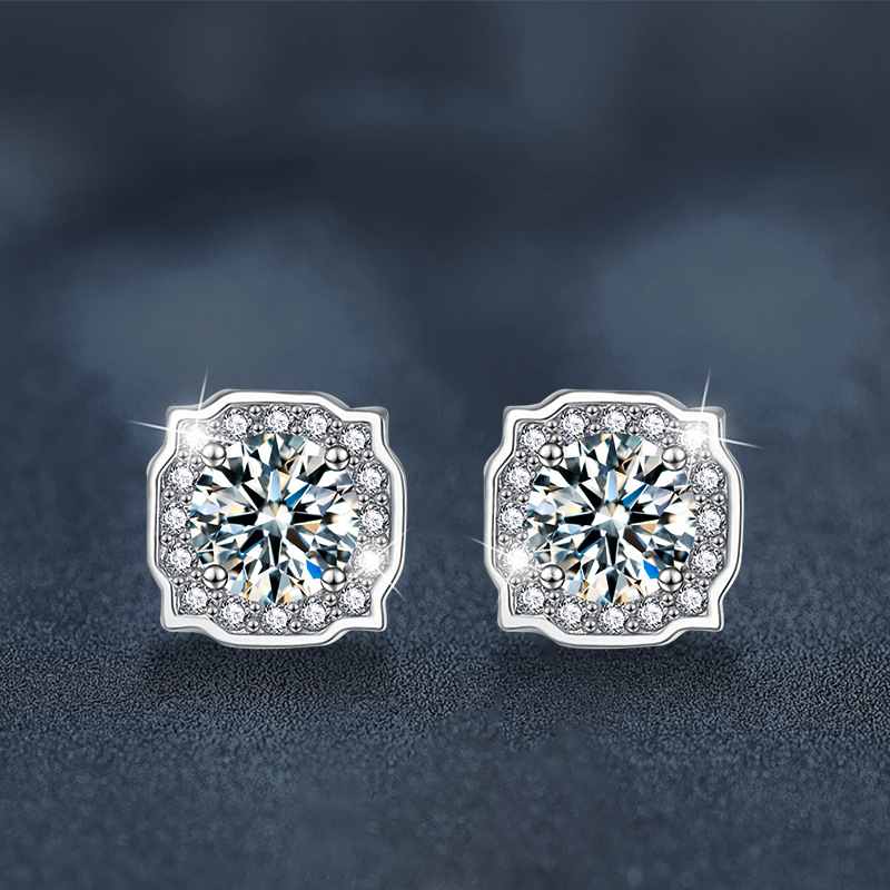 50 Points + 50 Points Moissanite Silver Round Diamond Earrings