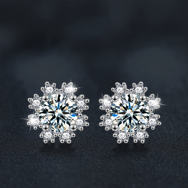 50 Points + 50 Points Moissanite Silver Round Diamond Earrings