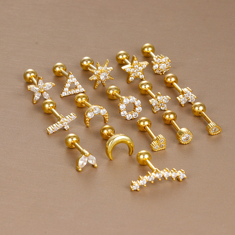 1 Silver White Diamond Stainless Steel Inlaid Zirconium Geometric Piercing Earrings [single]