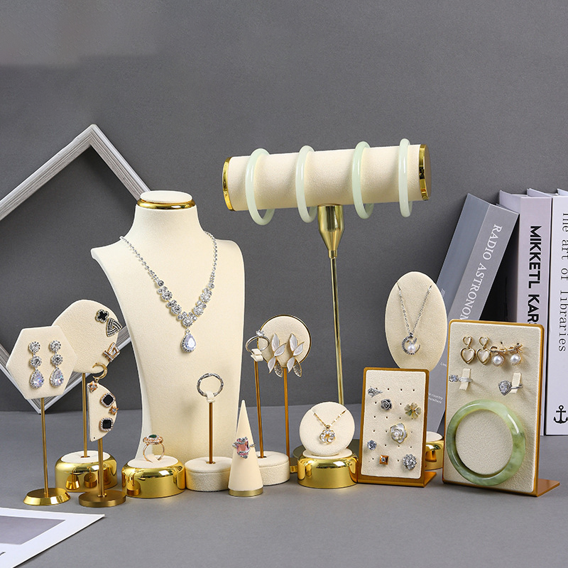 Round Beige Earring Stand Metal Round Earring Stand