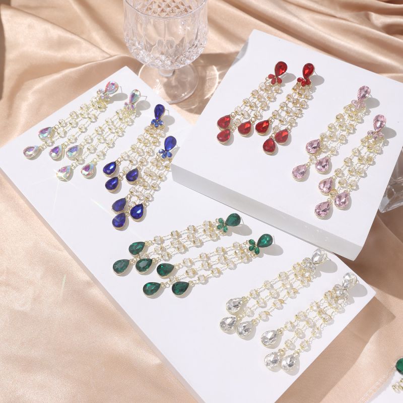 Pendientes Colgantes De Metal Con Diamantes