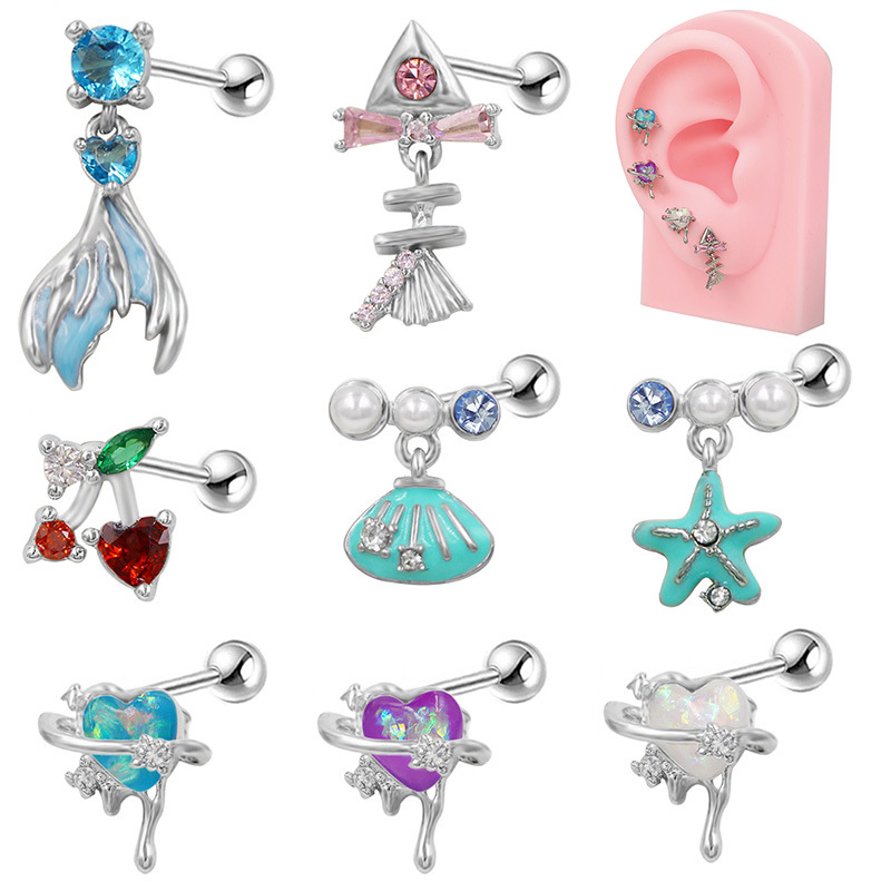 7# Titanium Steel Diamond Geometric Piercing Earrings
