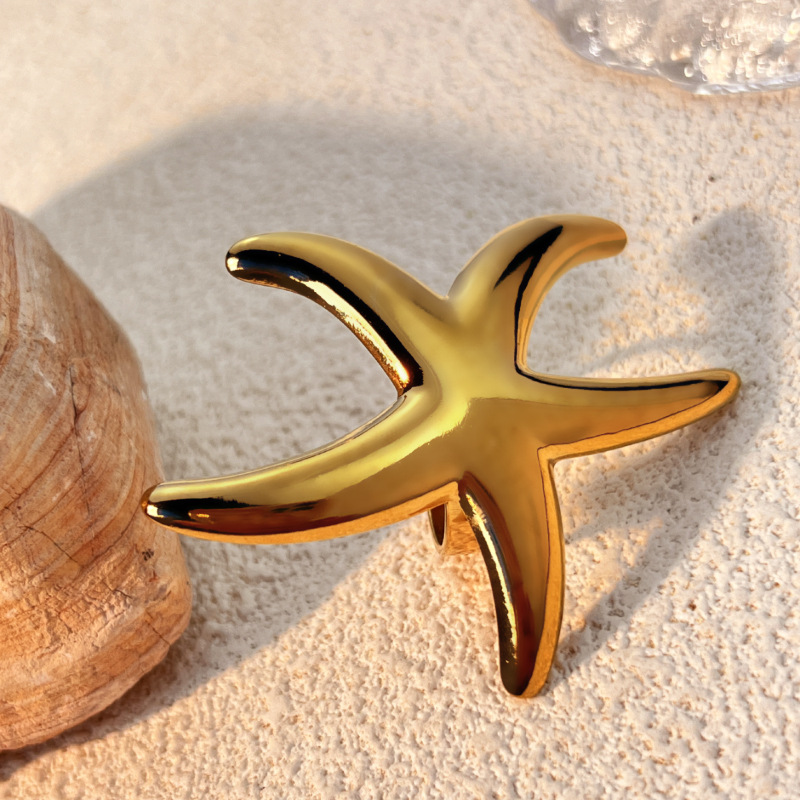 Gold Stainless Steel Starfish Ring