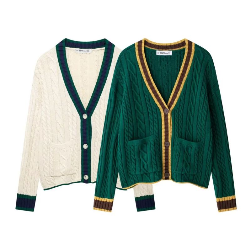 Green Cable Knit Button-down Sweater Jacket