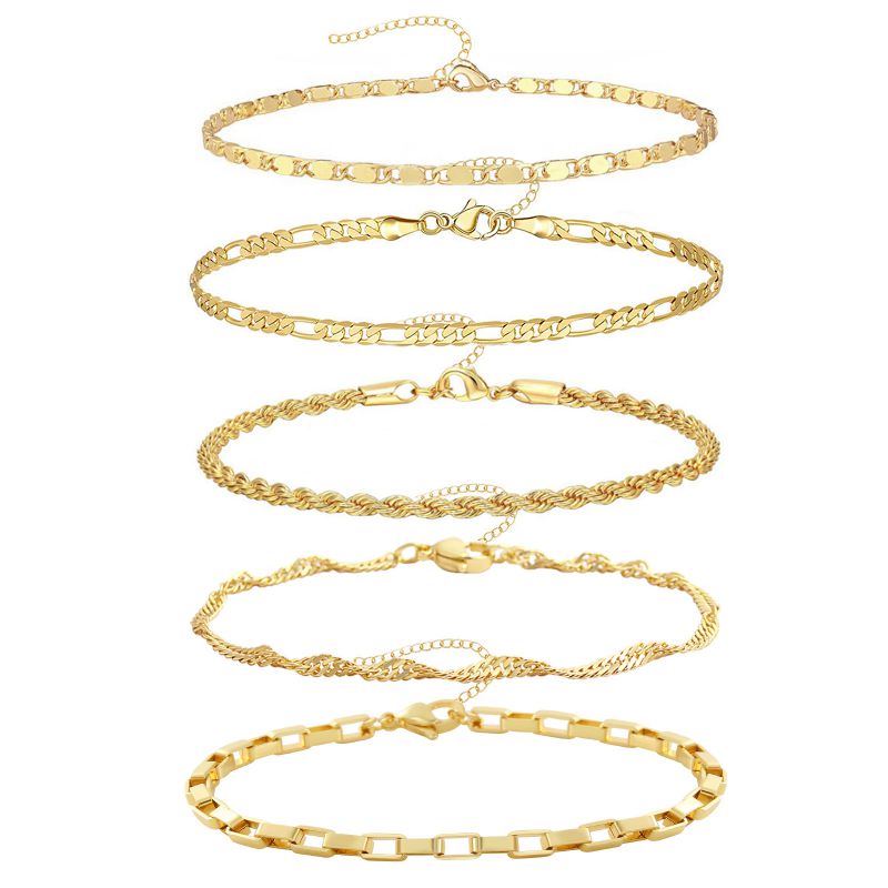 Conjunto De Pulsera De Cadena Geométrica De Cobre Bañado En Oro