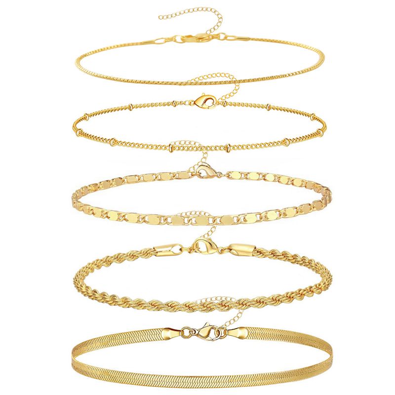 Conjunto De Pulsera De Cadena Geométrica De Cobre Bañado En Oro