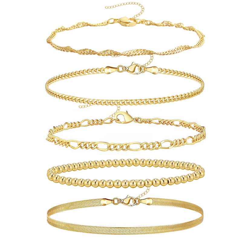 Conjunto De Pulsera De Cadena Geométrica De Cobre Bañado En Oro