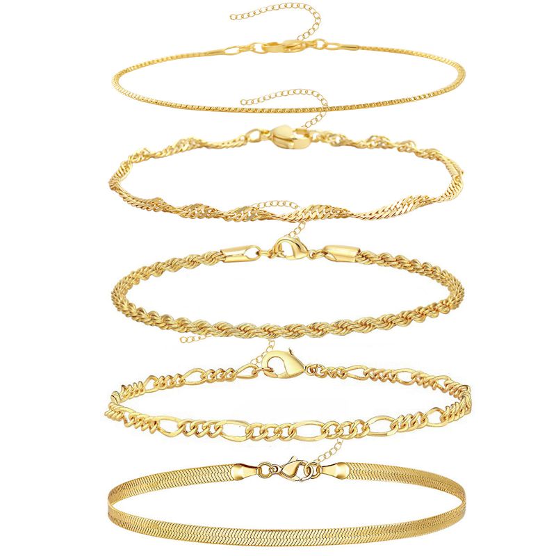 Conjunto De Pulsera De Cadena Geométrica De Cobre Bañado En Oro