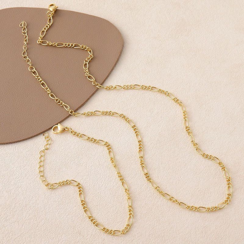 Conjunto De Collar Y Pulsera De Cadena Geométrica Bañada En Oro De Cobre