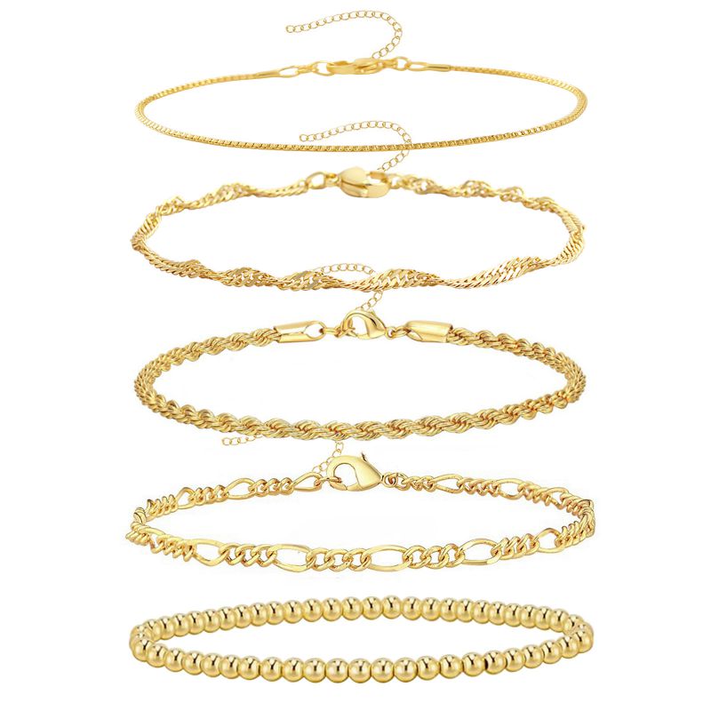 Bracelet Five Piece Set Copper And Gold Plated Geometric Chain Bracelet Set