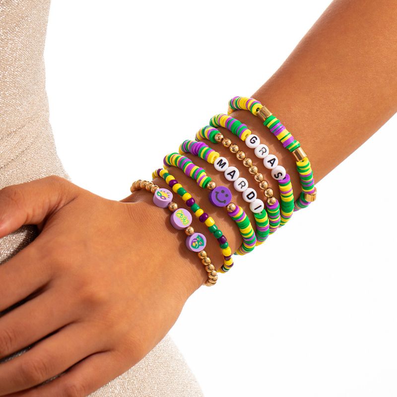 01 Mixed Color Set Colorful Clay Letter Beaded Bracelet Set