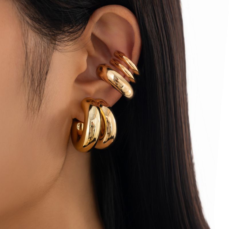 Gold Alloy C-shaped Earrings Set