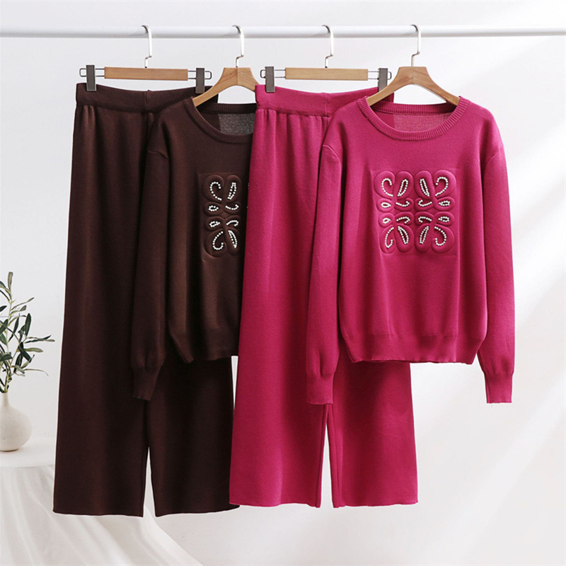 Jersey De Manga Larga Traje De Pantalón Ancho De Cintura Alta
