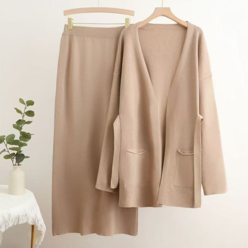 Suéter De Punto Cardigan Traje De Falda De Cintura Alta
