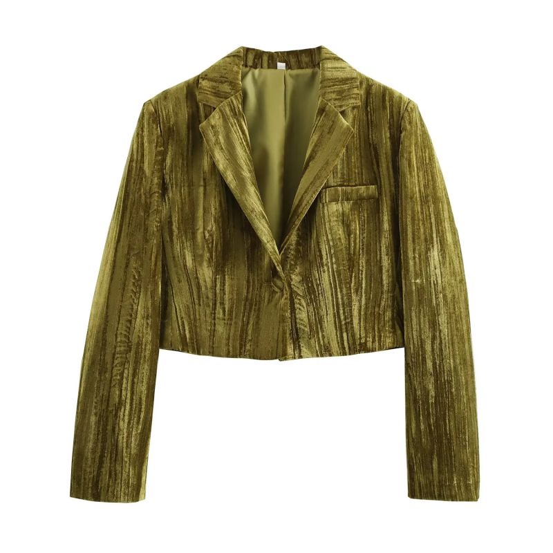 Blazer De Terciopelo Con Bolsillos Y Cordones