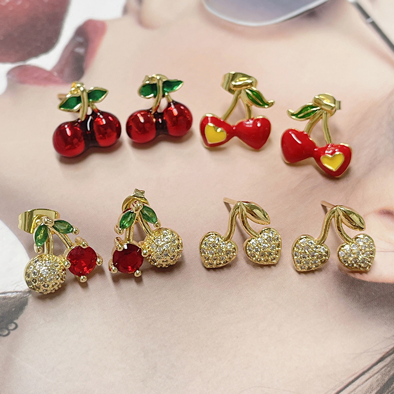Red 2 Copper Oil Drop Cherry Earrings
