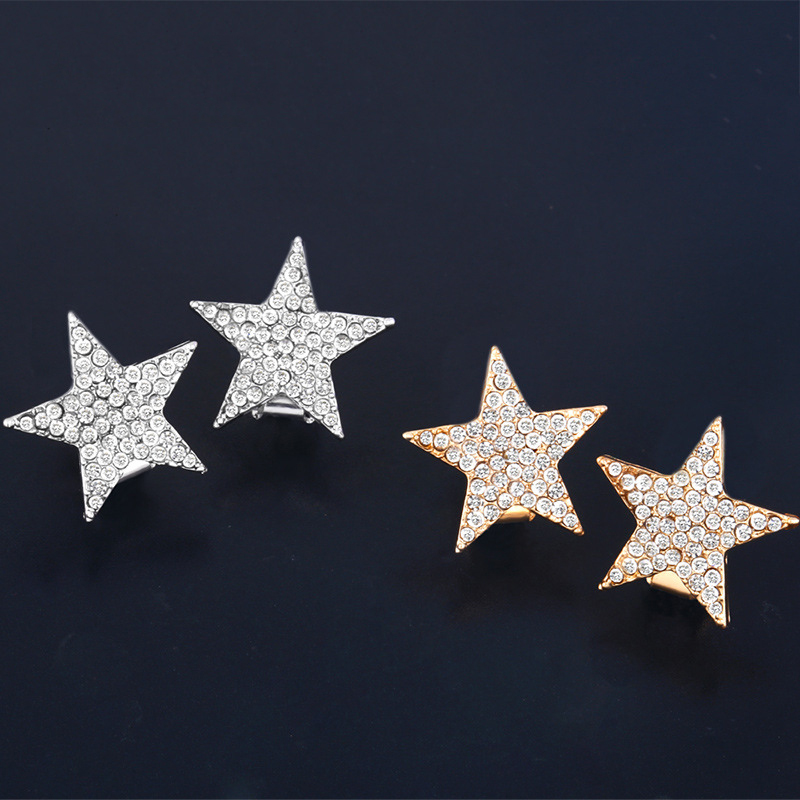 Pendientes De Aleación Con Forma De Estrella De Cinco Puntas Con Incrustaciones De Diamantes