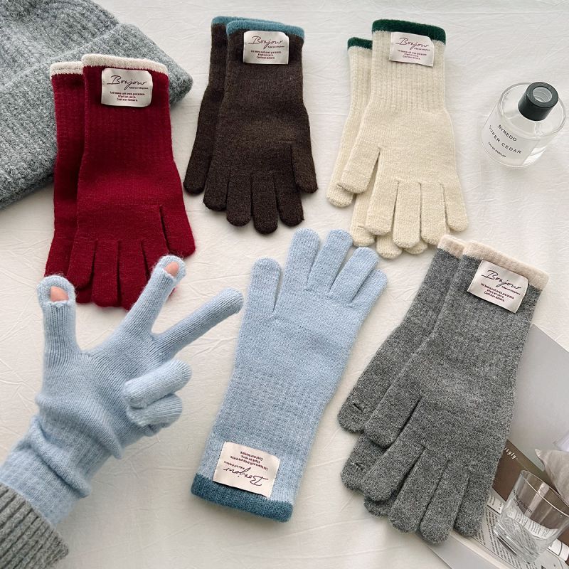 Guantes De Punto De Lana Con Parches