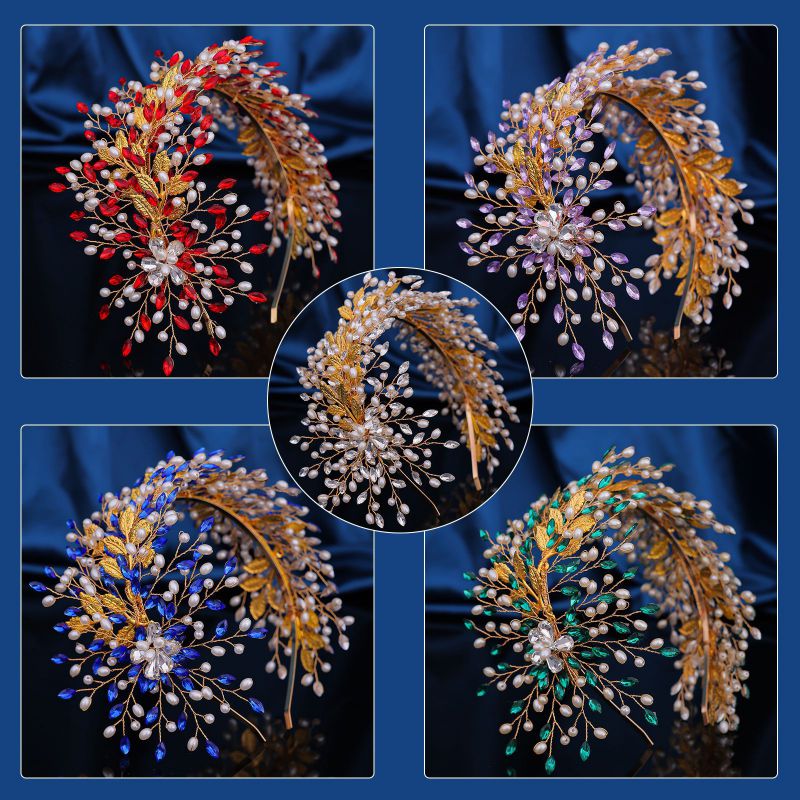 Gold Rhinestone Pearl Braided Wide Rimmed Headband