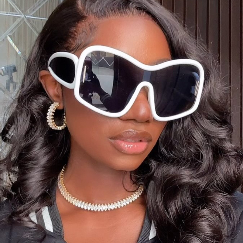 Solid White Ash Tablets Irregular Large Frame Beige Nail Sunglasses