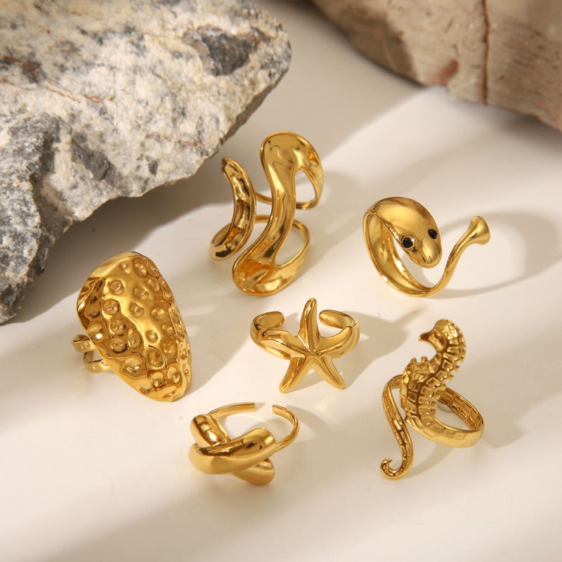 Ring 6 Stainless Steel Seahorse Open Ring