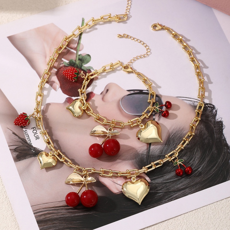 Red 2 Copper Dripping Oil Love Cherry Pendant Bracelet
