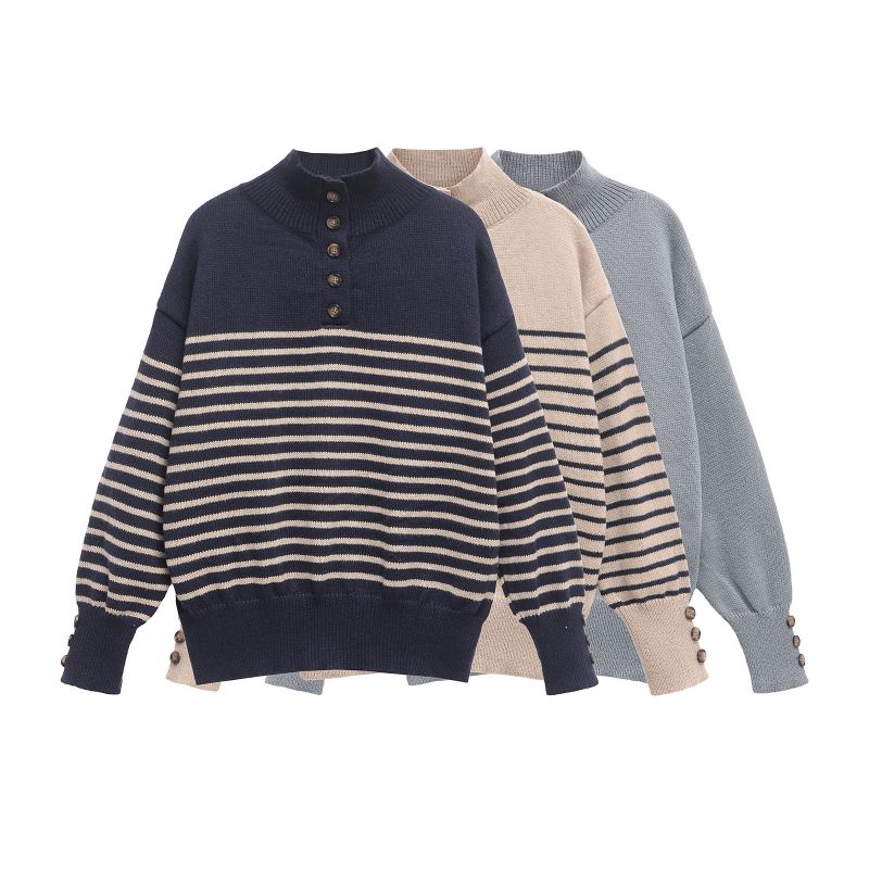 Jersey De Punto Con Botones Y Cuello Alto