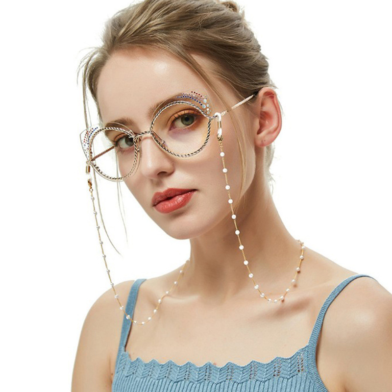 Cadena De Gafas De Aleación Y Perlas.
