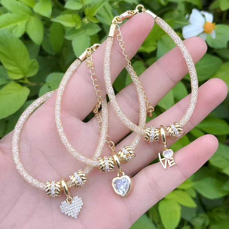 Gold 1 Copper Diamond Heart String Bracelet