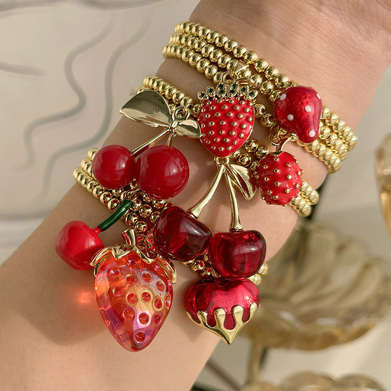 Gold 2 Copper Cherry Beaded Bracelet (3mm)