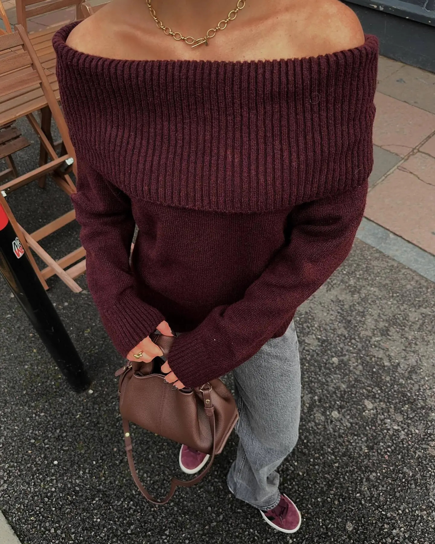 Jersey De Punto De Manga Larga Con Un Solo Hombro