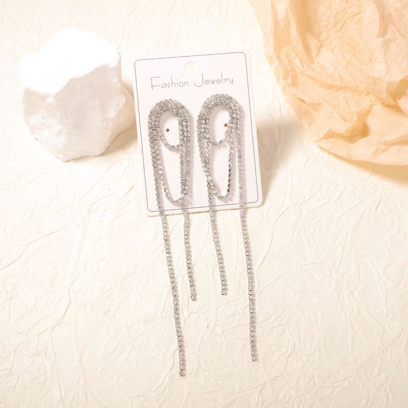 Pendientes De Cadena Con Garra De Aleación Y Diamantes
