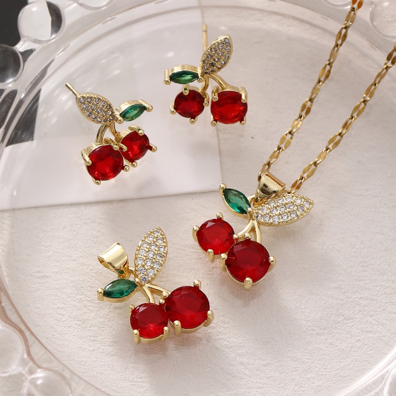 Red 3 Copper And Zircon Cherry Earrings
