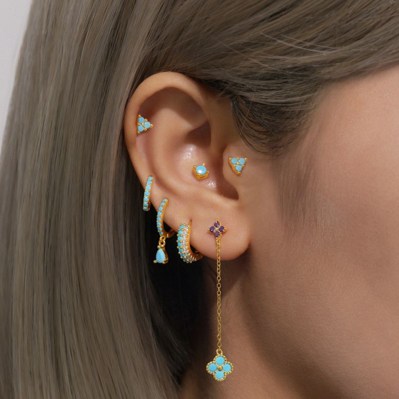 Gold Copper Diamond And Turquoise Geometric Earring Set