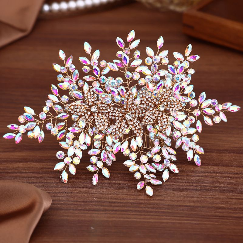 Colored Diamonds Alloy Diamond Flower Hair Comb