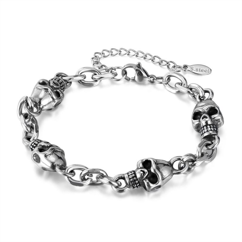 Silver Stainless Steel Skull Men's Bracelet