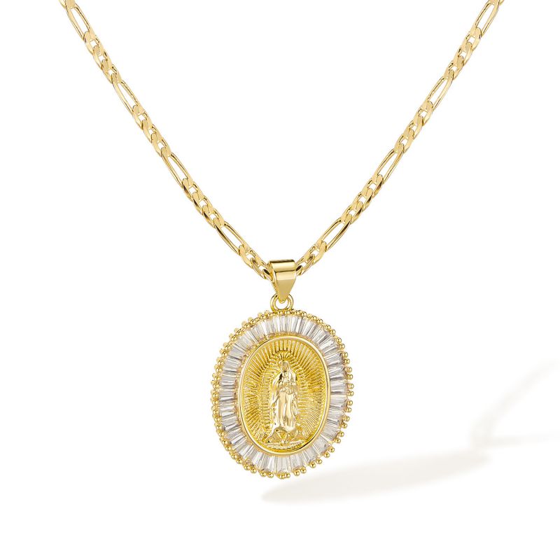 Gold Copper And Diamond Madonna Necklace