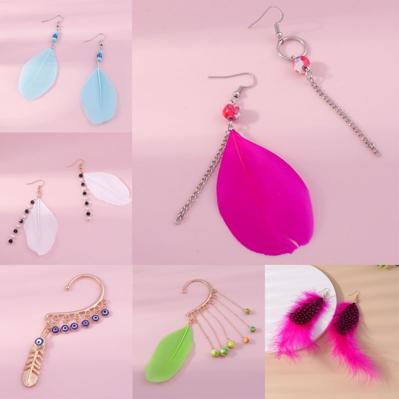 Pendientes De Aleación Con Forma De Ojo Redondo Y Plumas [individuales]