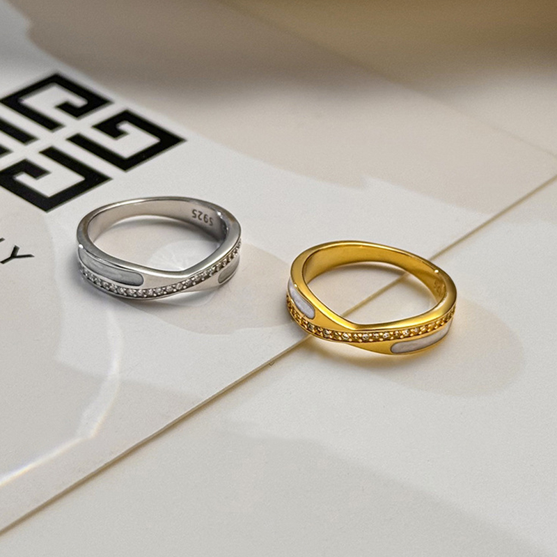 Platinum Silver Diamond Cross Epoxy Ring
