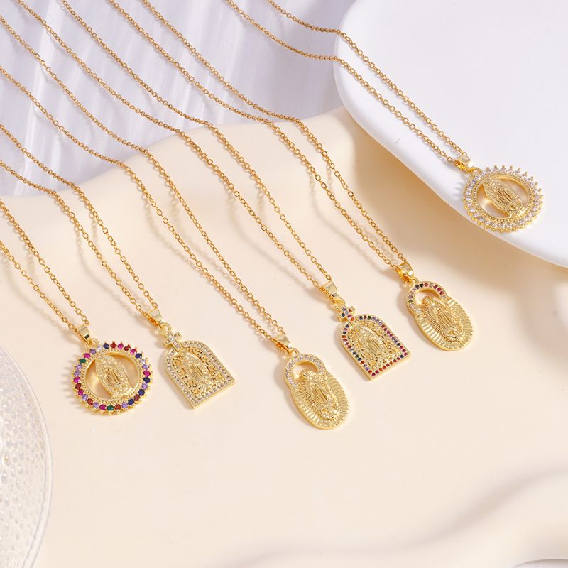 Maria 4 Copper And Zirconium Virgin Mary Necklace