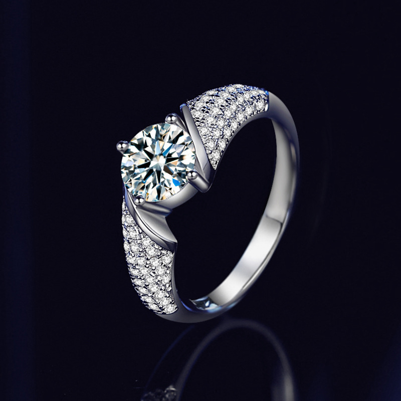 1 Carat Moissanite Metal Round Diamond Ring