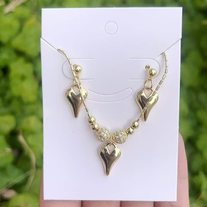 Love Copper Diamond Heart Necklace Earring Set