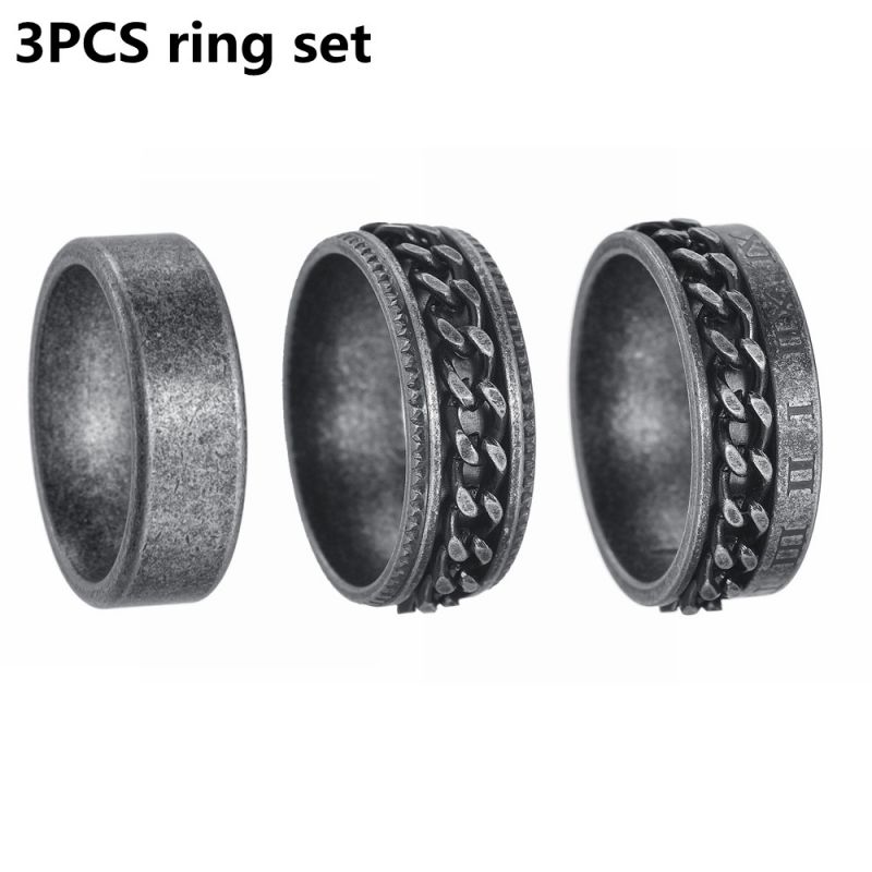 Juego De Anillos Redondos De Acero Y Titanio Para Hombre.