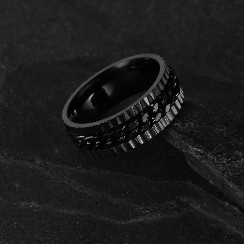 Anillo De Hombre Con Cadena De Engranajes De Acero Inoxidable